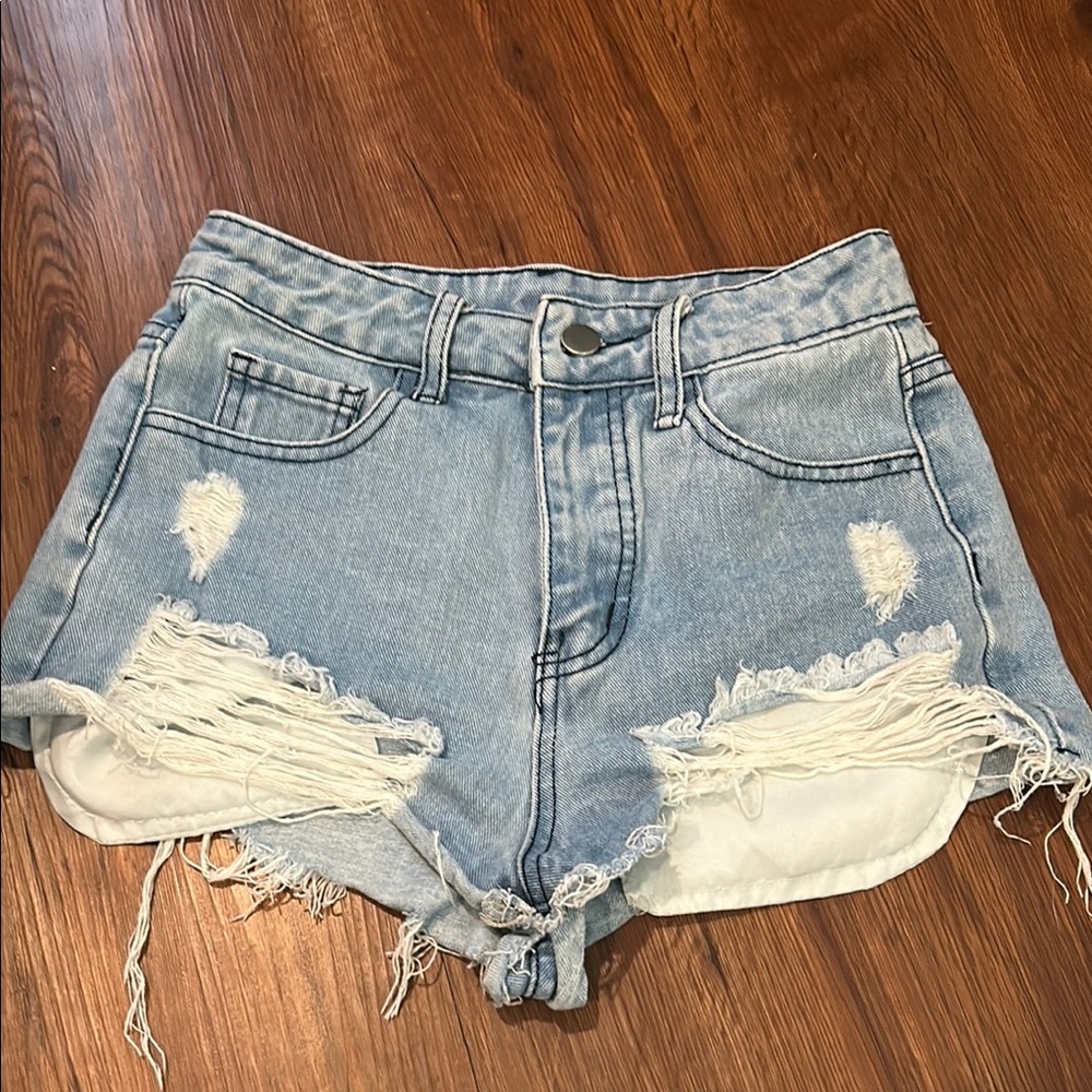 SHEIN Light Blue Distressed Jean Shorts